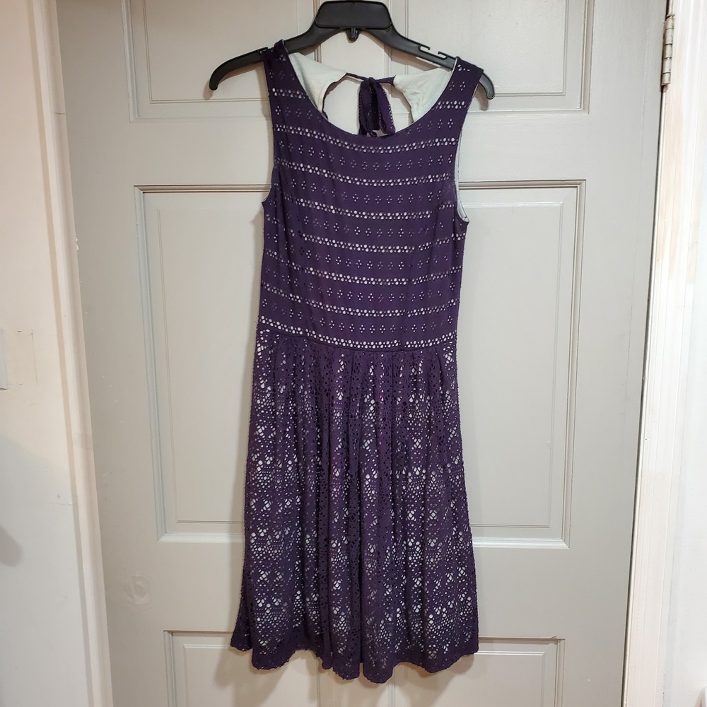 Anthropologie Sunstream Eyelet Women Dress Fit & Flare Back Opening Small Casual